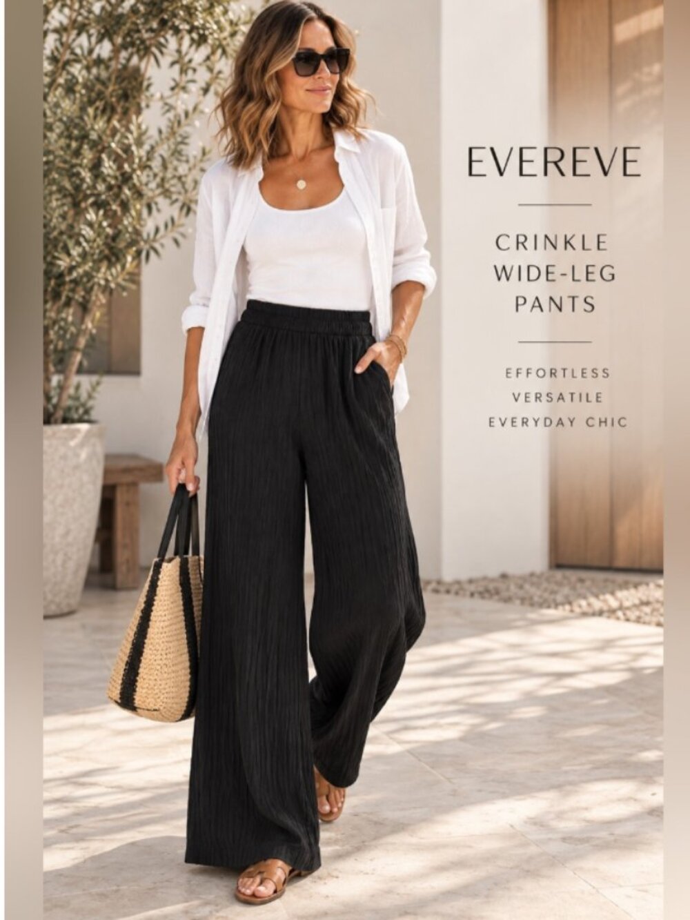 NWT Evereve Cecilia Gauze Pull On Pant Black Smocked Waist Sz Small